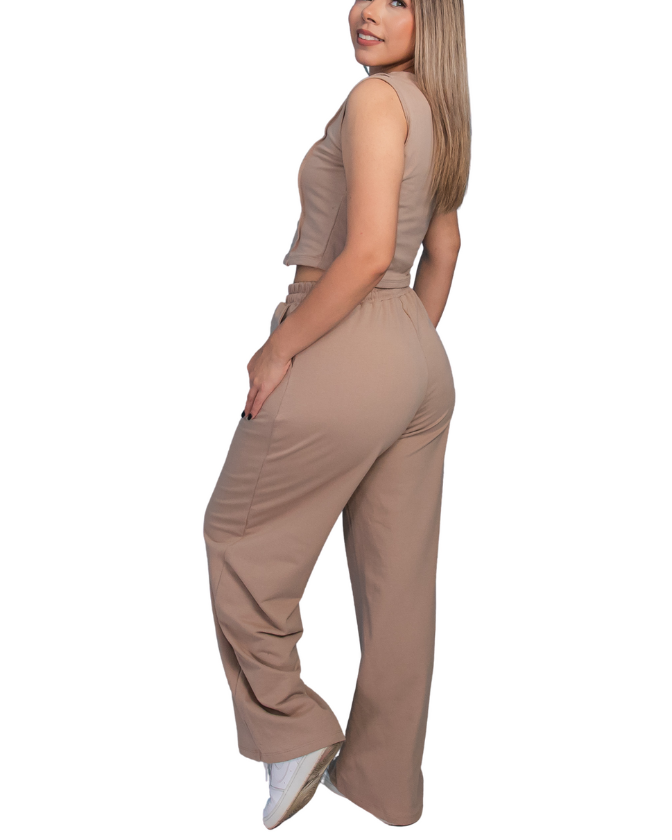 Conjunto DIVA Premium - Pantalón Recto + Blusa Casual SportUnitalla / Caqui