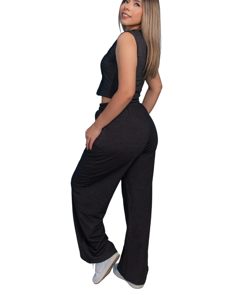 Conjunto DIVA Premium - Pantalón Recto + Blusa Casual SportUnitalla / Gris Oscuro
